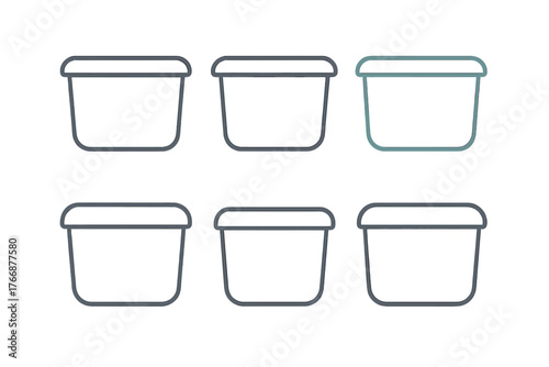 Set of six plastic storage containers or food tubs for household organization and kitchen use