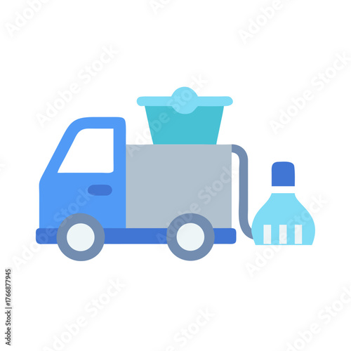 Flat vector illustration of a blue street sweeper truck on a black background