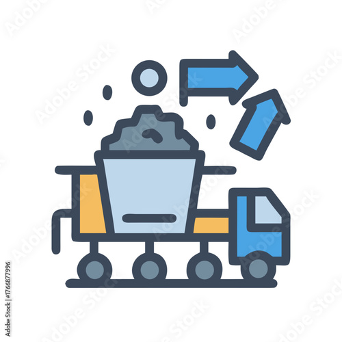 Icon of a dump truck delivering material with a recycling symbol above