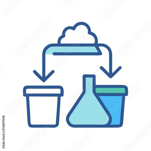 Digital illustration featuring data cloud processing with different containerized outputs