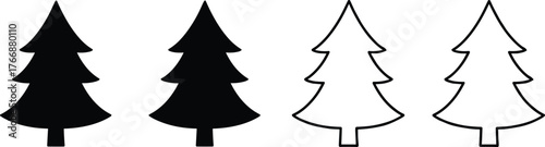 Pine tree silhouette collection, evergreen forest icon vector set, nature woodland design, decorative outline artwork, black flat cad illustration