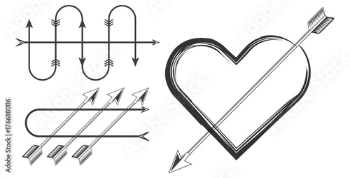 Love s arrow pierces through abstract curves and lines a romantic concept