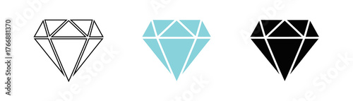 Isolated Diamond Icon Set Representing Line Art, Teal Color, and Black Silhouette on White