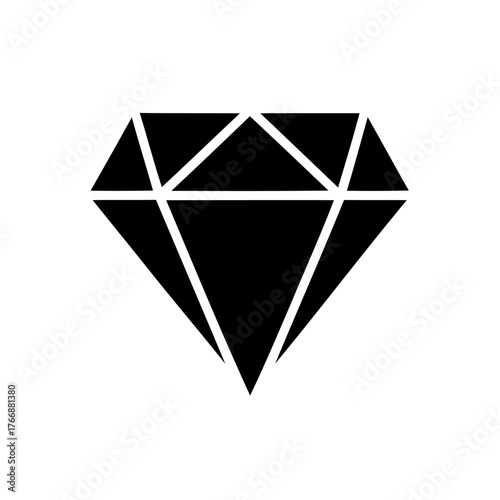 Simple monochrome rendering of a symmetrical diamond gem shape in solid black