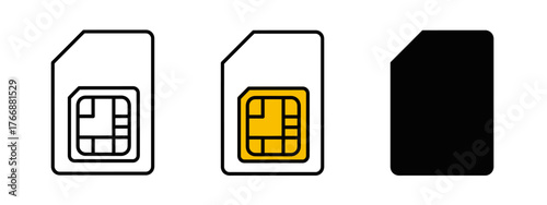 SIM Card Evolution Showcase Depicting Outline, Color and Solid Fill Versions on White Background