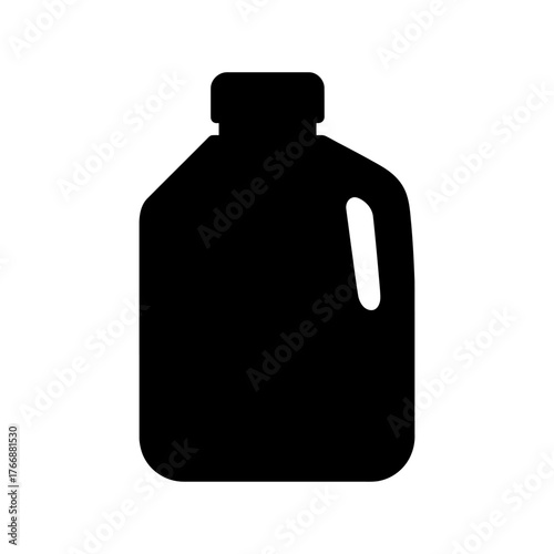 Black Plastic Gallon Jug with Handle Isolated on White Backdrop