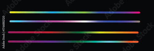Four glowing colorful light sticks in a row against a dark black background