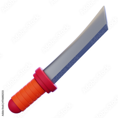 3D Rendered Illustration of a Japanese Katana Sword with a Red Handle, Perfect for Gaming and Design Projects, Isolated on White