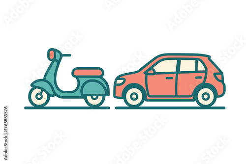 Small motor scooter and compact passenger car side by side comparison