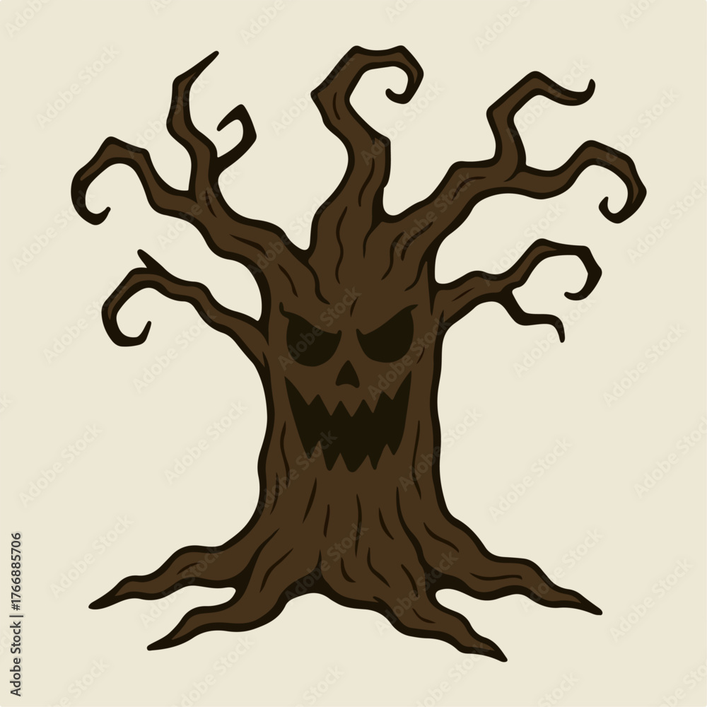 Fototapeta premium Cartoon illustration of a spooky tree