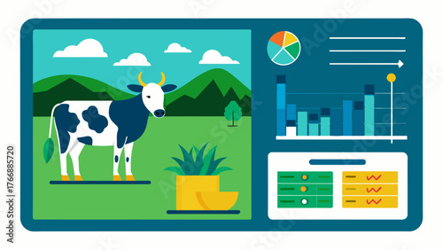 A data dashboard displaying realtime information on herd size weight gain and pasture utilization enabling farmers to track and analyze key metrics.. Vector illustration