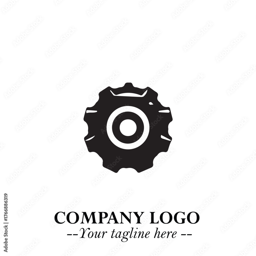 Fototapeta premium Gear icon logo symbol vector in black and white with minimal industrial settings concept