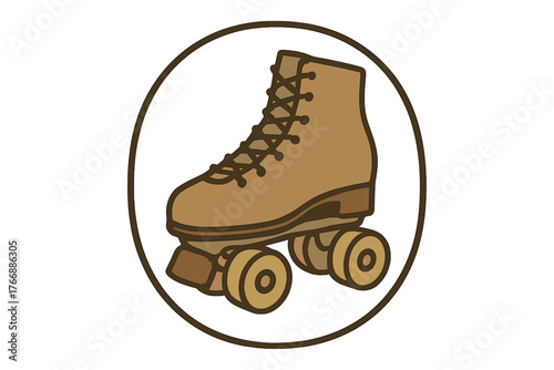Classic brown quad roller skate shoe with laces in circular graphic outline