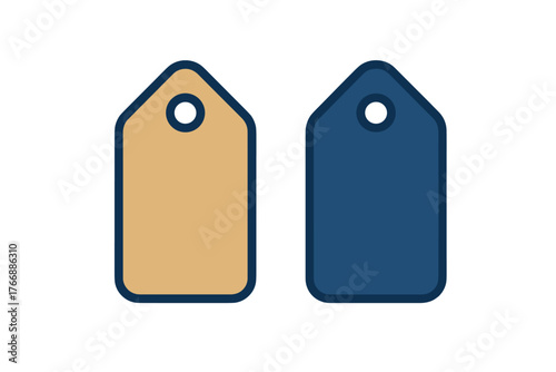 Pair of blank retail price tags with rounded corners and hole punch for string attachment