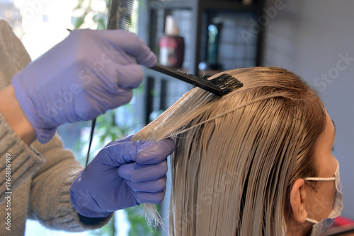 Photos Hairdresser Dyeing Woman’s Hair in Beauty Salon