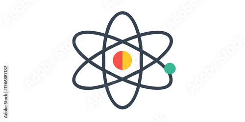 Physics icon, atom icon, nuclear science, molecule of life, stroke and color fill isolated on white background, suitable for app, web .vector icon