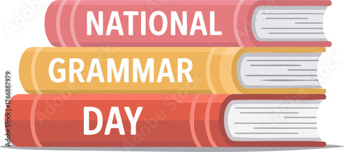Stack of books with the words National Grammar Day on the spines.