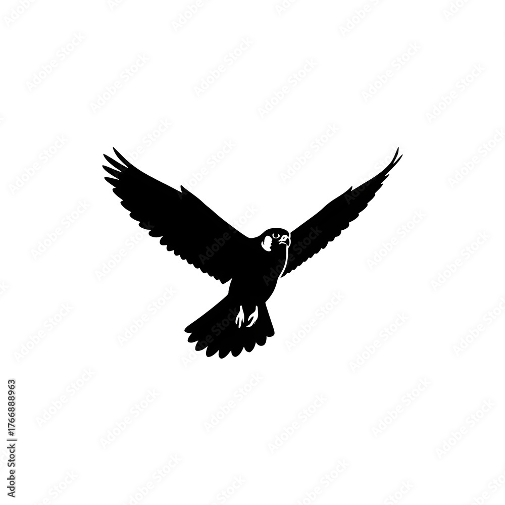 Obraz premium Soaring Silhouette: A majestic bird of prey, a falcon, takes flight, its silhouette a striking display of power and freedom against the sky.