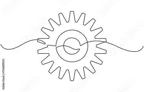 Gears wheels in one continuous line drawing.