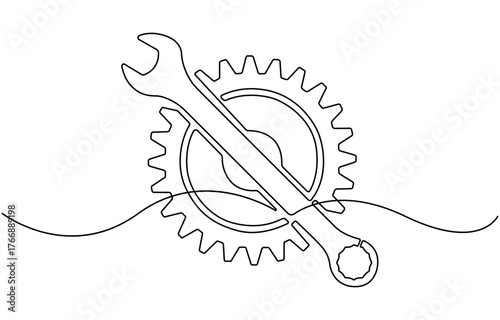 Gears wheels in one continuous line drawing.