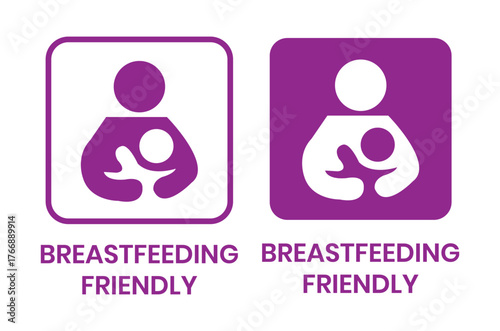 Breastfeeding icon set. Breastfeeding Friendly label. Baby care symbol. Mother and baby icons. Breastfeeding logo, badge, symbol, black, line, flat vector, isolated illustration.