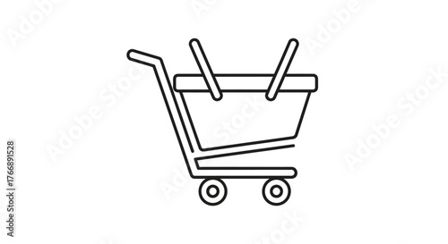 Shopping cart icon outline design for retail and commerce transactions.