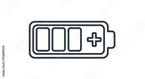 Simple Battery Icon With Three Bars And Plus Sign.