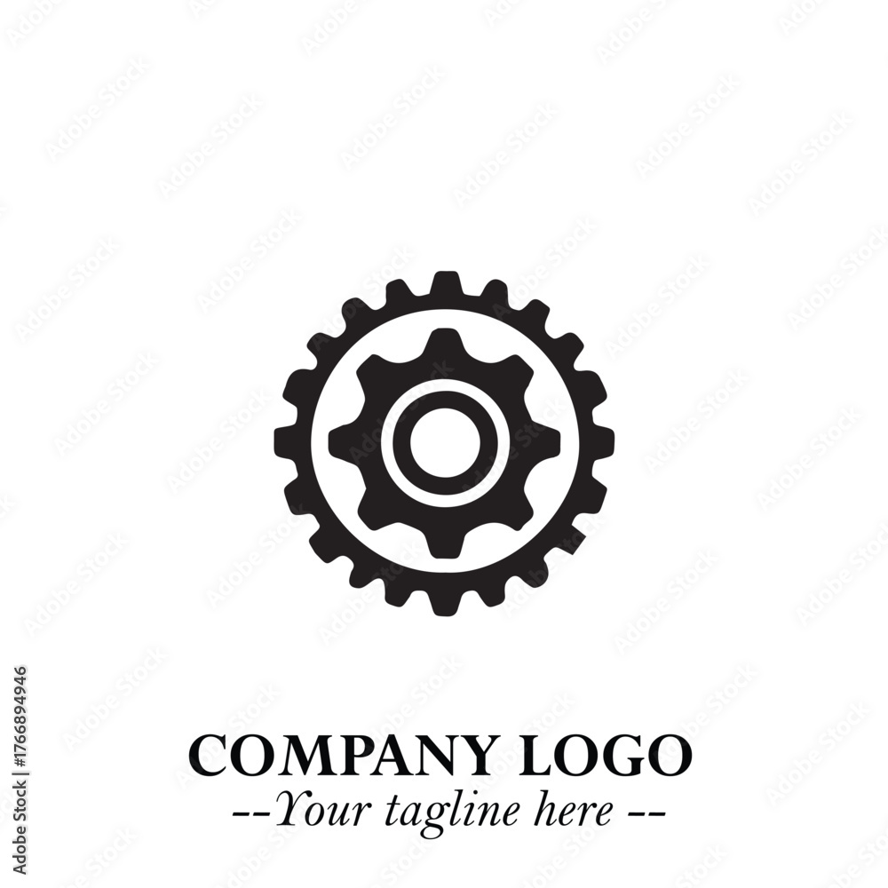 Fototapeta premium Classic Gear Logo Symbol Black and White Illustration with Modern Industrial Minimal Design 