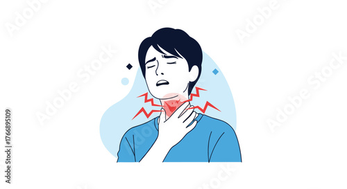 Man experiencing throat pain, illness or sickness concept illustration.