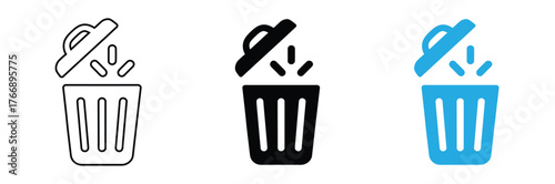 Modern trash can icon with lid open and items falling,bin,
trash,
waste,
garbage,
delete,
remove,
clean,
clear,
symbol,
icon,editable stroke