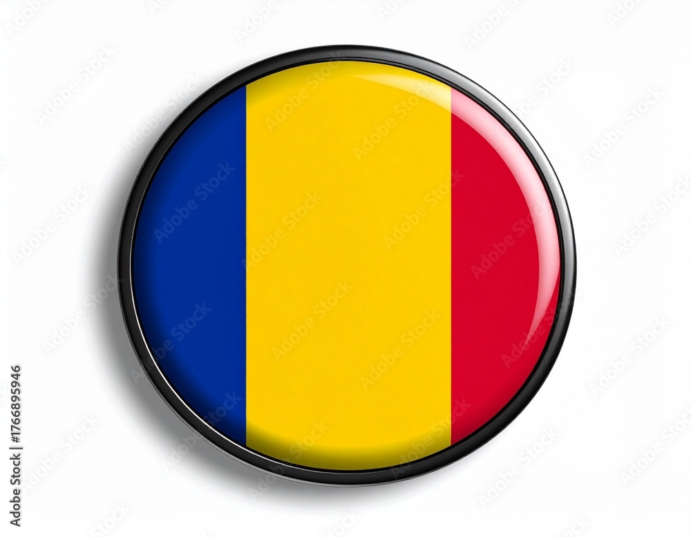 Fototapeta premium Romania Flag Button on White Background