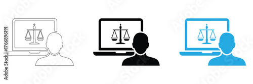 Legal professional connecting online for justice advice today,legaljustice,law,online,attorney,court,lawyer,rights,digital,equality,consultant,,editable stroke