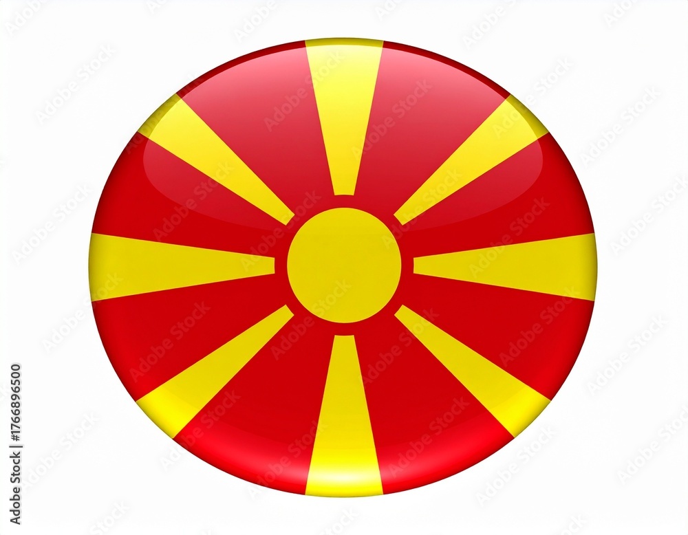 Obraz premium North Macedonia Flag Button on White Background