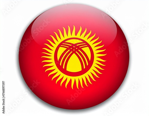 Kyrgyzstan Flag Button on White Background