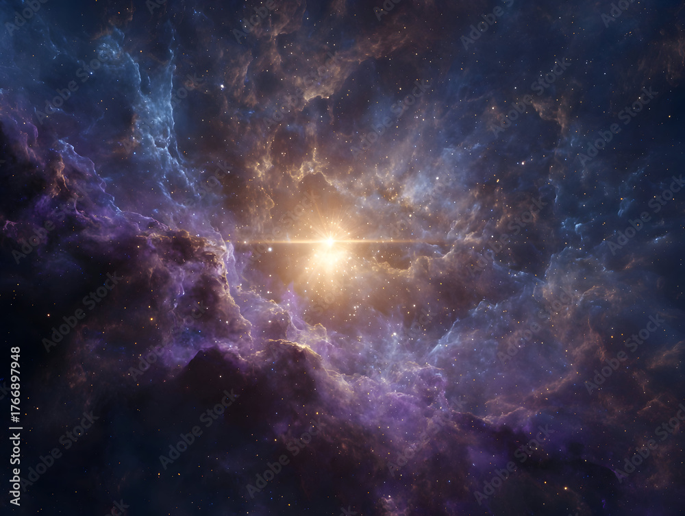 Fototapeta premium Cosmic Nebula: Celestial Light and Stellar Dust
