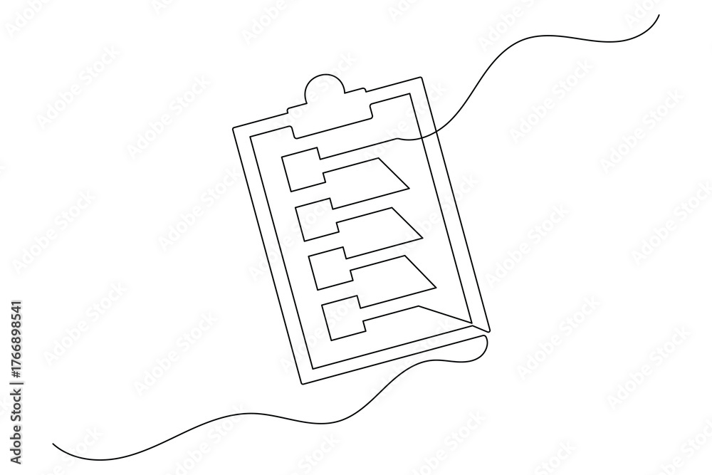 Obraz premium Minimalist single line art of task checklist clipboard and pen for business planning concept
