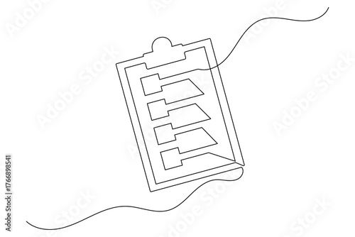 Minimalist single line art of task checklist clipboard and pen for business planning concept