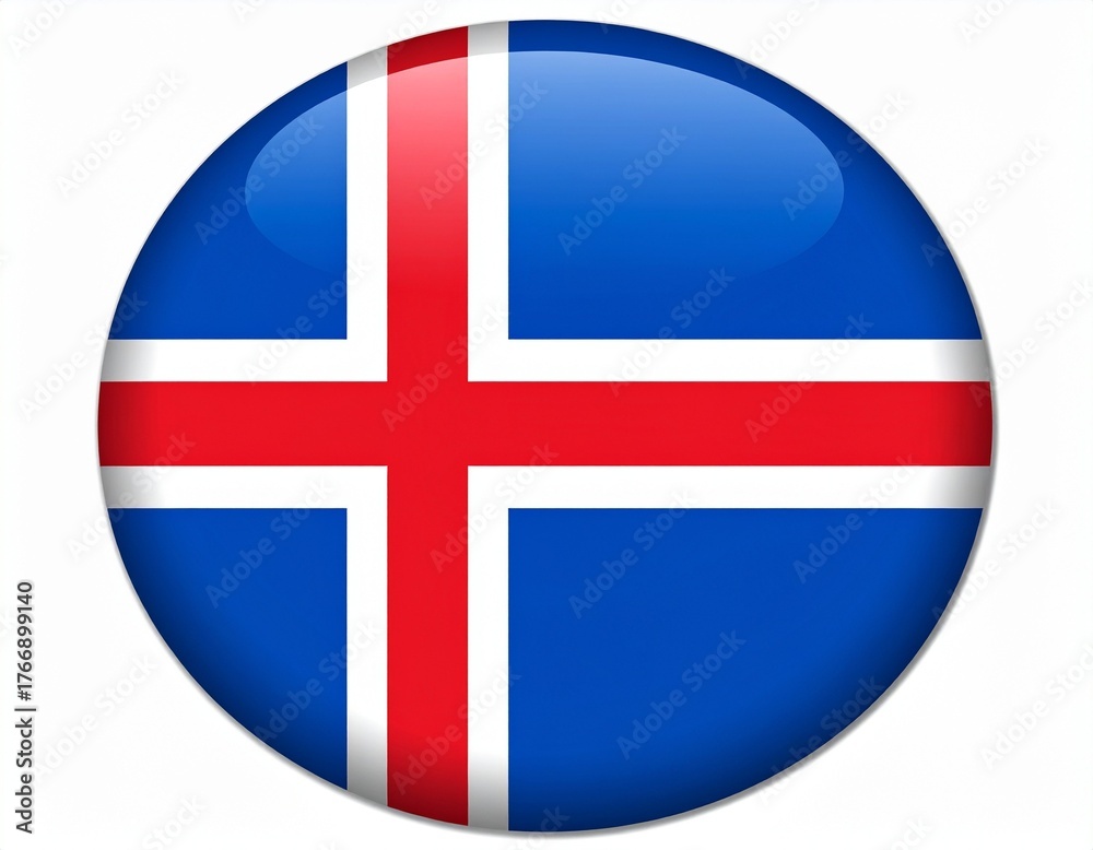 Fototapeta premium Iceland Flag Button with Nordic Cross on White Background