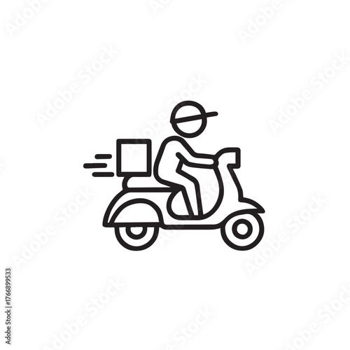 Swift Delivery: An animated delivery person speeds along on a scooter, a box secured, against an empty backdrop, embodying quick and easy transport solutions.