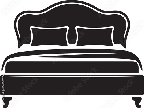 Elegant black and white bed vector illustration for bedroom decor.