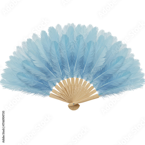Elegant Blue Feather Fan: Decorative Handheld Accessory