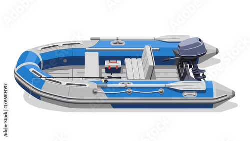Vector illustration of an inflatable fishing boat, isolated on a clean white background.