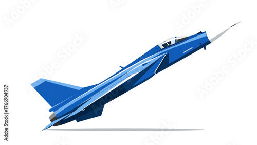 Flat vector illustration of an interceptor jet climbing upward, isolated on a pure white background.