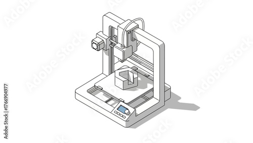 Flat vector illustration of an isolated 3D printer, showcasing modern technology on a clean white background.