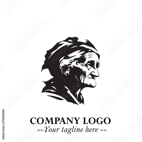 Elegant Old Woman Logo Symbol in Black on White Background with Classic and Minimalist Design
