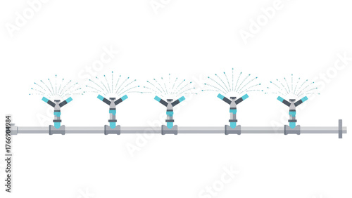 Vector illustration of an irrigation system spraying water, isolated on a clean white background.