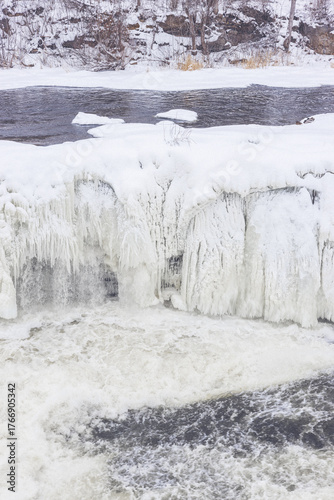 Hog's Back Falls frozen in winter Ottawa, Ontario, Canada