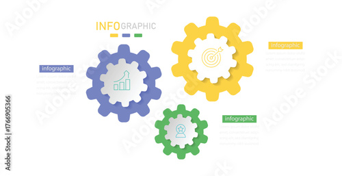Gears infographics. Business infographic template with 5 options gear shape. Vector diagram information with paper style and icons suitable for workflow, business information and web presentation.