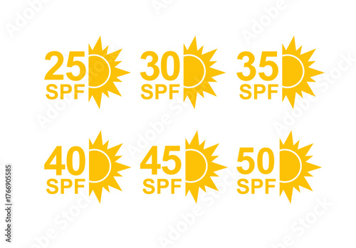 SPF 50 icon. Sun protection for skin. UVA UVB sunscreen protection. SPF icon for or skin cosmetics packaging. Vector