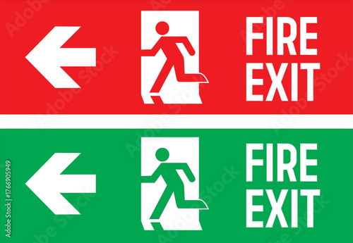 Wallpaper Mural fire exit sign emergency escape route arrow man running green red safety warning vector left Torontodigital.ca